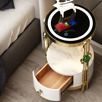 End Table Floor Lamp LED Nightstand with Drawer, Wireless Charger & USB Port